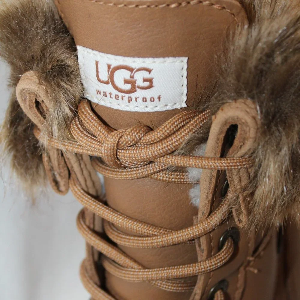 NEW UGG ADIRONDACK III LEATHER FUR SHEARLING SNOW WINTER BOOTS CHESTNUT‎